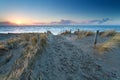 Sand path to North sea beach at sunset Royalty Free Stock Photo