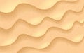 Sand realistic texture. Beach sand background. Tropical desert. Sea shore and gold dunes. Sandy waves with sun rays