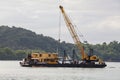 Sand replenishment ship on shore for land reclamation Royalty Free Stock Photo