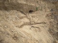 Sand rock desert relief of stones with loose soil texture