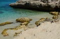 Sand and Rocky Coast with Tropical Aqua Waters