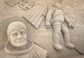 Sand sculpture depicting the first moon landing
