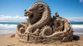 Sand sculpture of a dragon lion. Royalty Free Stock Photo