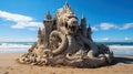 Sand sculpture of a dragon lion. Royalty Free Stock Photo