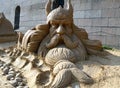 Sand Sculpture Festival. Composition `Warlike Viking` Royalty Free Stock Photo