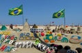 Sand sculpture in Rio de Janeiro with Brazilian flag Royalty Free Stock Photo