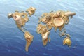 Sand sea shell world map Royalty Free Stock Photo