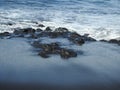 Black sand beaches rocks and waves in Tenerife Royalty Free Stock Photo