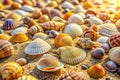 Sand and shells. A background of shells on the beach sand Royalty Free Stock Photo