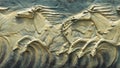 Sand stone sculpture brick green wall of herd horse run background, Royalty Free Stock Photo