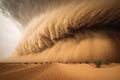 Sand storm in desert. A huge tornado hits the desert landscape with great force. Royalty Free Stock Photo