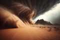 Sand storm in desert. A huge tornado hits the desert landscape with great force. Royalty Free Stock Photo