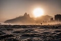 Sand and sunset in ipanema beach Royalty Free Stock Photo