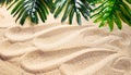 Sand Texture Background with Wet Tropical Leaves - Close-Up - AI generated Royalty Free Stock Photo