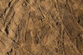 Sand texture with traces of shoes and tires Royalty Free Stock Photo