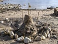 Sand tower on the lake shore Royalty Free Stock Photo