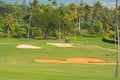 Sand Traps and a Golf Cart Near the Green