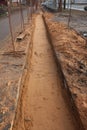 Sand trench for laying cable Royalty Free Stock Photo