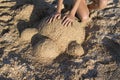 Sand turtle sculpture top view. Royalty Free Stock Photo