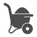 Sand in wheelbarrow solid icon, house repair concept, Sand trolley sign on white background, construction material on