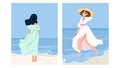 sand woman walking beach vector Royalty Free Stock Photo