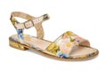 sandal with summery floral print and metallic accents