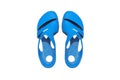 Sandals azure old condition and dirty with sand is picture top view and isolated on a white background Royalty Free Stock Photo