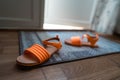 sandals by the balcony door in summer Royalty Free Stock Photo