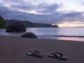Sandals on Hawaiian Tropical Beach at Sunset Royalty Free Stock Photo