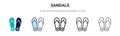 Sandals icon in filled, thin line, outline and stroke style. Vector illustration of two colored and black sandals vector icons Royalty Free Stock Photo