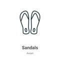 Sandals outline vector icon. Thin line black sandals icon, flat vector simple element illustration from editable asian concept Royalty Free Stock Photo