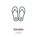 Sandals outline vector icon. Thin line black sandals icon, flat vector simple element illustration from editable clothes concept Royalty Free Stock Photo