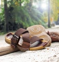 Sandals on sandy beach Royalty Free Stock Photo