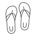 Sandals thin line icon, footwear and beach, flip flops sign, vector graphics, a linear pattern on a white background. Royalty Free Stock Photo