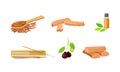 Sandalwood Timber and Wood Material with Fragrant Chip and Sticks Vector Set