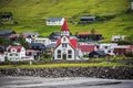 Sandavagur cityscape, the south coast of the Faroese island of Vagar Royalty Free Stock Photo