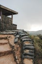 Sandbag for protecting the enemy from invading front line. Sandbag and bunker of the old military bunker base in border area