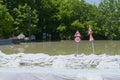 Sandbags Holding Back Flooding River Royalty Free Stock Photo