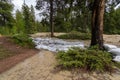 Sandbags protection from raging river