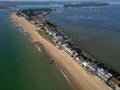 Sandbanks beach and Poole Harbour with Brownsea Island aerial view