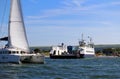 Sandbanks, Dorset, England - June 02 2018: A sailing catamaran p