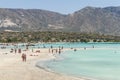 Sandbeach with people on Elafonisi Crete