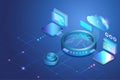 Sandbox, demo test software programing and mining cryptocurrency concept. 3D modern equipments with cloud computing virtual