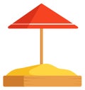 Sandbox with red umbrella. Color outdoor playground icon