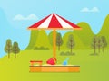 Bucket and Shovel in Sandbox, Green Nature Vector Royalty Free Stock Photo