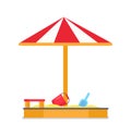 Sandbox and Umbrella Striped Tent with Sand Vector Royalty Free Stock Photo