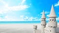 Sandcastle beach on bright sky. 3d rendering Royalty Free Stock Photo