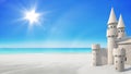 Sandcastle beach on bright sky. 3d rendering Royalty Free Stock Photo