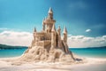 Sandcastle beach on bright sky. 3d rendering Generative AI Royalty Free Stock Photo