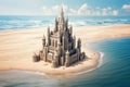 Sandcastle beach on bright sky. 3d rendering Generative AI